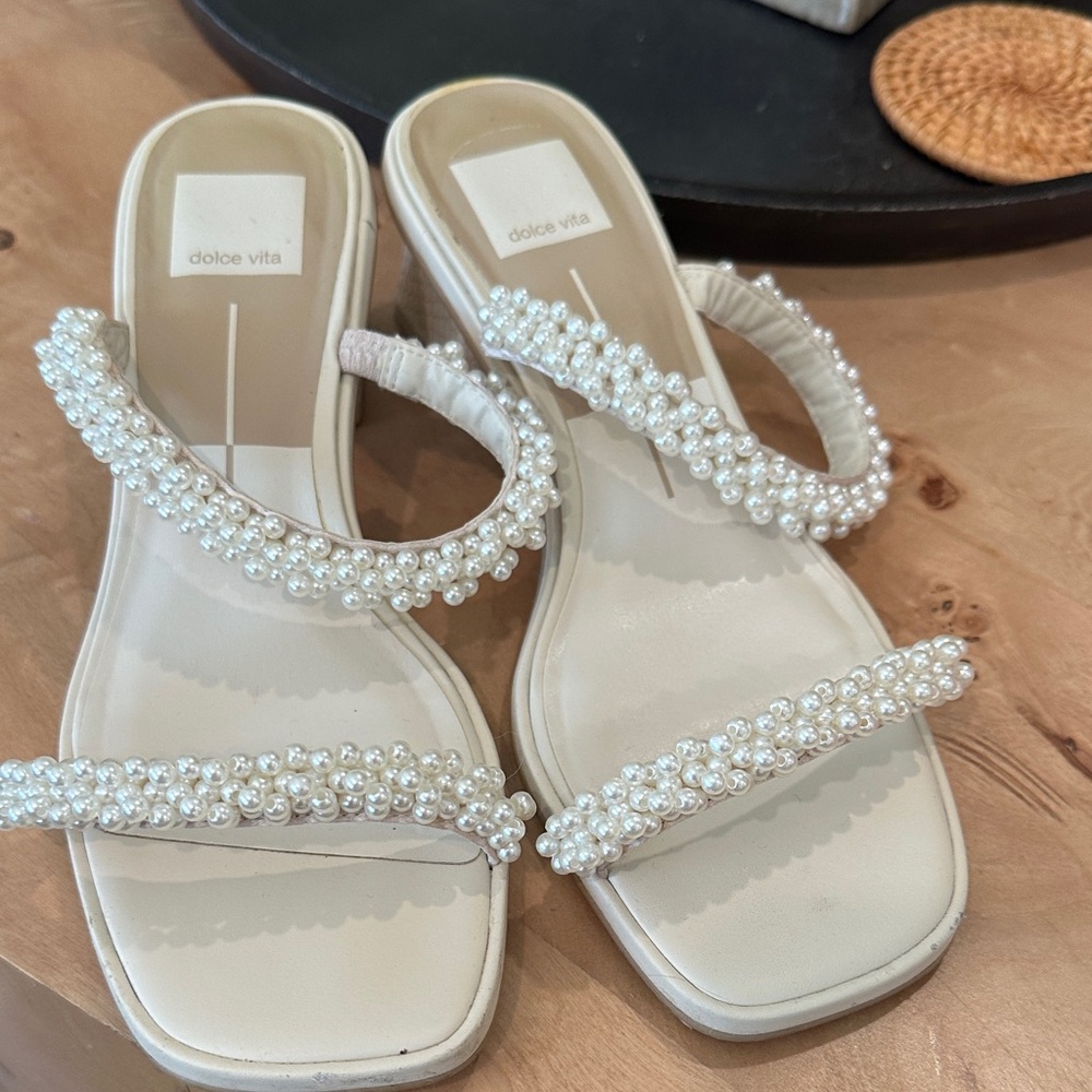 Dolce Vita Cream Pearl Embellished Sandals
